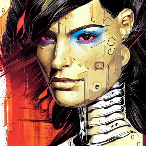 Image similar to portrait of a female android, by MARVEL comics and Sandra Chevrier