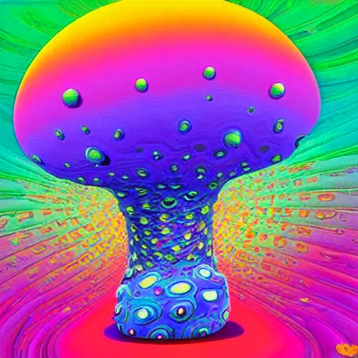 Image similar to a colorful mandelbulb 3 d mushroom in a psychedelic world, peace and love, by peter max and mark ryden