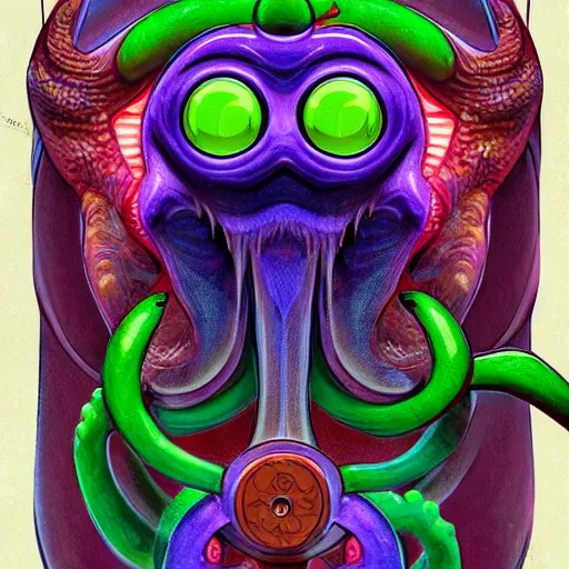 Image similar to cthullu, friendly, smiling, high detail, digital art by Dougal Dixon, trending on artstation, happy, colourful, centered, smooth