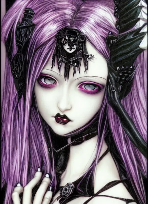 Prompt: ( ( gothic # ) ) princess portrait *. *. by battle angel alita * *, rene lalique, highly detailded, ( ( misa amane # ) )