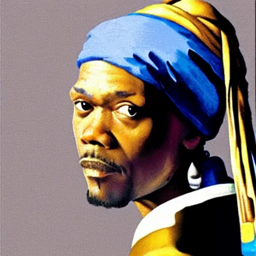 Image similar to Samuel L Jackson with a pearl earring by Johannes Vermeer