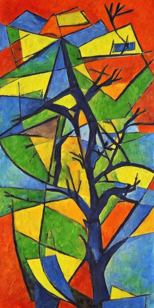 Image similar to Cubism painting of a tree, masterpiece