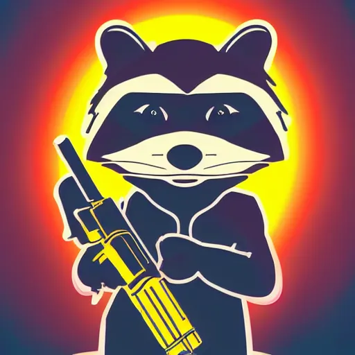 Image similar to logo of a racoon holding a laser gun, digital art , 4K