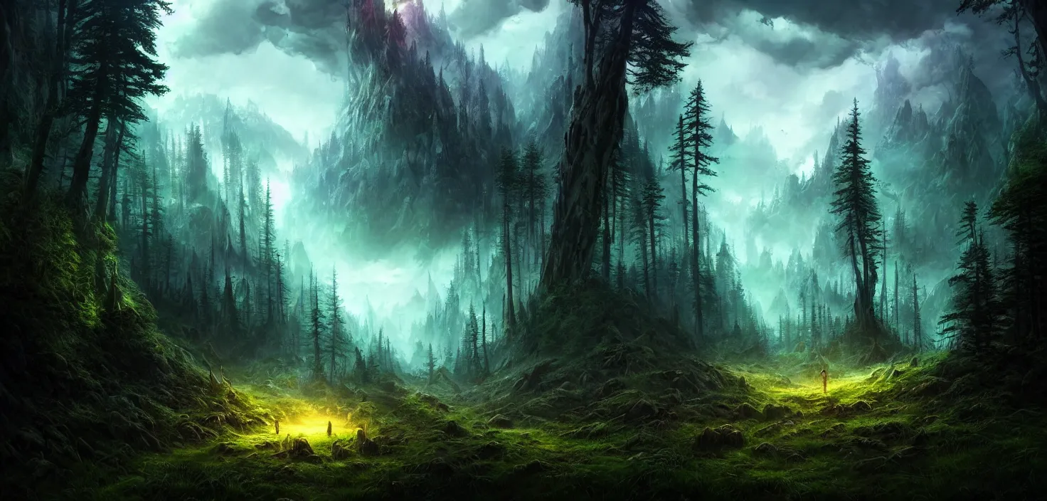 deep forest. fantasy backdrop. concept art. realistic | Stable Diffusion |  OpenArt