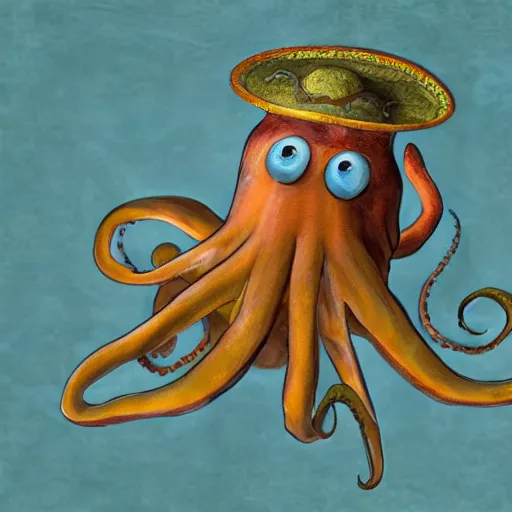 Image similar to octopus with a sombrero, photorealistic