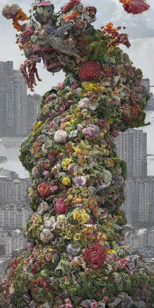 Image similar to colossal grotesque flower made from unfulfilled communist dreams in the middle of abandoned post soviet constructivist cityscape, Stalinist architecture, ultradetailed, Intricate by Hayao Miyazaki and Josan Gonzalez and Makoto Shinkai and Giuseppe Arcimboldo and Wes Anderson