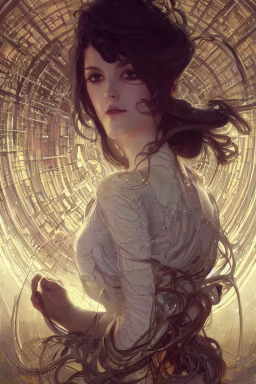 Image similar to do androids dream of electric sheep, intricate, elegant, highly detailed, digital painting, artstation, concept art, smooth, sharp focus, illustration, art by artgerm and greg rutkowski and alphonse mucha