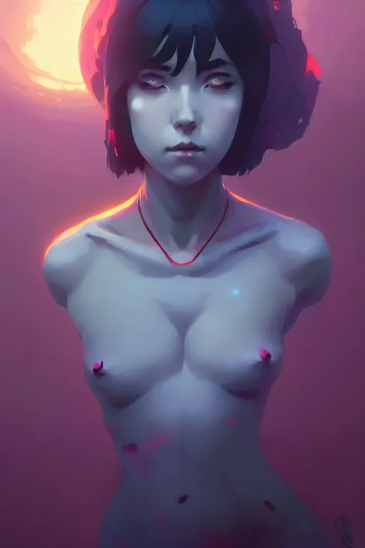 Image similar to extremely beautiful panting of goddess of the realm of the dead, by ilya kuvshinov, greg rutkowski and makoto shinkai, trending on artstation