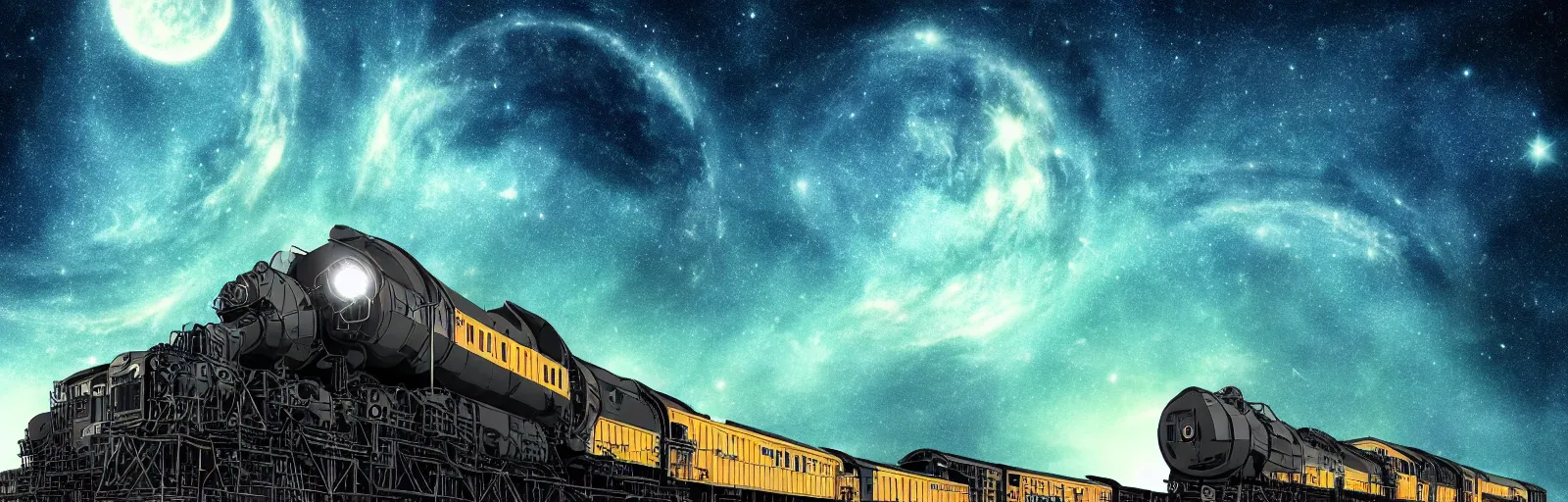 Image similar to Really long organic david cronenberg rocket train spiraling towering mountain starry moonlit night sky, amazing digital art 4k