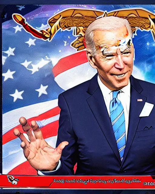 Prompt: biden on yugioh card.