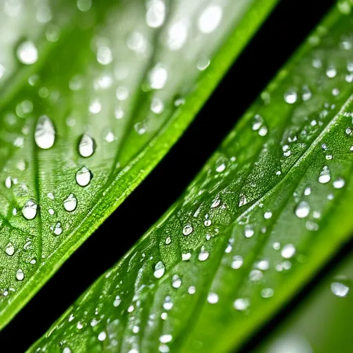 Image similar to still photo water droplet on a leaf, macro, highly detailed, photorealistic portrait, bright studio setting, studio lighting, crisp quality and light reflections, unreal engine 5 quality render