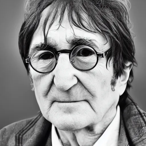 Image similar to old john lennon singer at age 9 0 years old, color ( sony a 7 r iv, symmetric balance, polarizing filter, photolab, lightroom, 4 k, dolby vision, photography award ), vogue, perfect face, movie poster