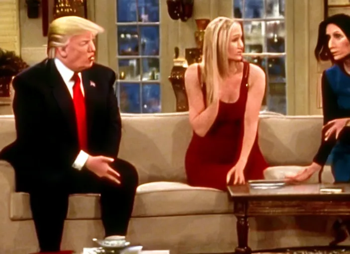 Prompt: film still of donald trump in the tv show friends