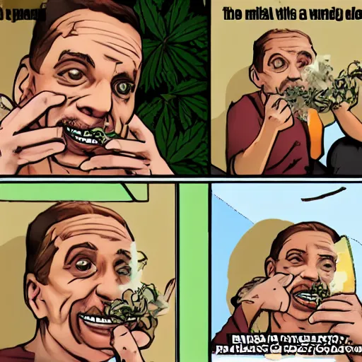 Prompt: potato smoking weed and smile, meme