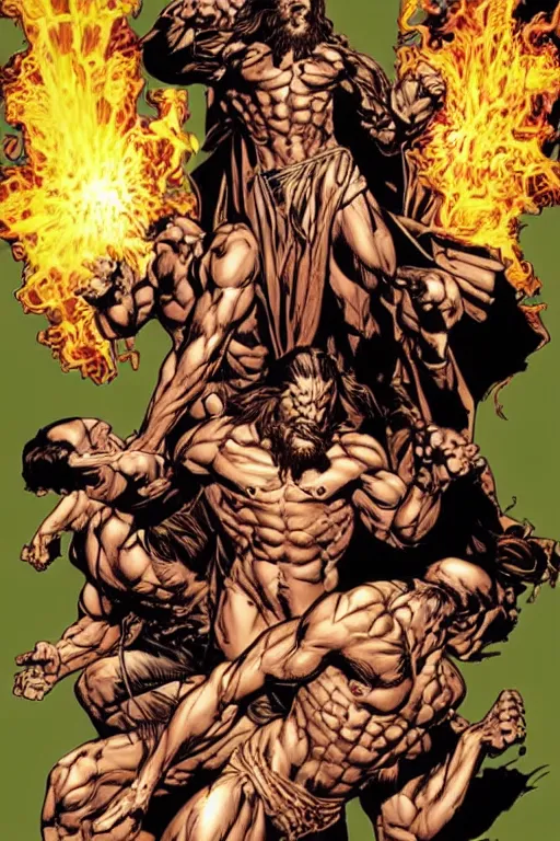 Image similar to character art by mike deodato, jesus, absolute chad