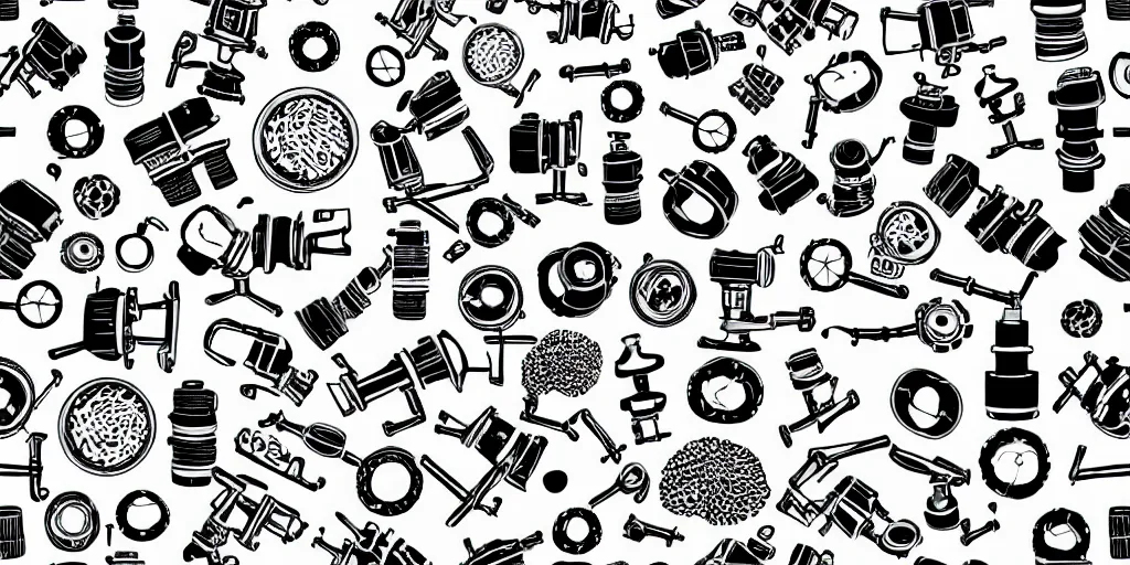 Image similar to seamless pattern showing microscopes. black and white, drawing, white background, seamless, ornament.