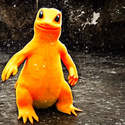 Prompt: charmander made completely of ice, photography