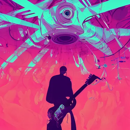Prompt: the musician waits for recognition, surreal, neon, digital illustration, weird, magnificent, magenta, colorful explosion, by jake parker, by conrad roset, swirly vibrant color lines, aesthetic octane render, high resolution,