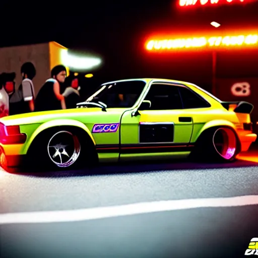 Image similar to a car S30 turbo drift at illegal car meet, Saitama prefecture, midnight mist lights, cinematic color, photorealistic, highly detailed wheels, highly detailed