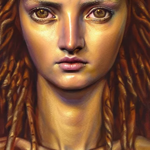 Prompt: hyperrealistic mixed media painting of beautiful goddess Athena, stunning 3d render inspired art by P. Craig Russell and Barry Windsor-Smith, perfect facial symmetry, dim volumetric lighting, 8k octane beautifully detailed render, post-processing, portrait, extremely hyper-detailed, intricate, epic composition, brown eyes, realistic eyes, correct!!! eyes, cinematic lighting, masterpiece, trending on artstation, detailed detailed detailed, masterpiece, stunning