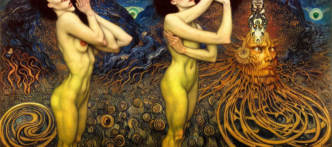 Image similar to Divine Chaos Engine by Karol Bak, Jean Delville, William Blake, Gustav Klimt, and Vincent Van Gogh, symbolist, visionary