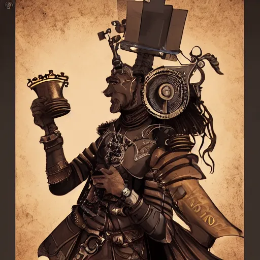 Prompt: knight with mowhawk playing chess, steampunk, high detail, digital art, smooth, featured on artstation