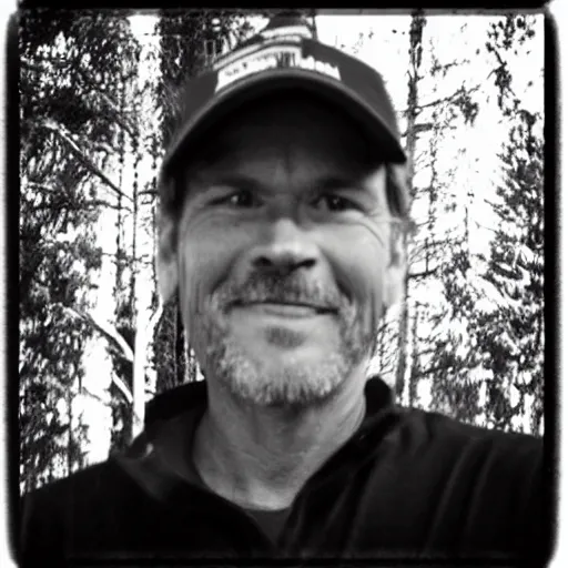 Prompt: chris hanson caught on a grainy trail cam, black and white