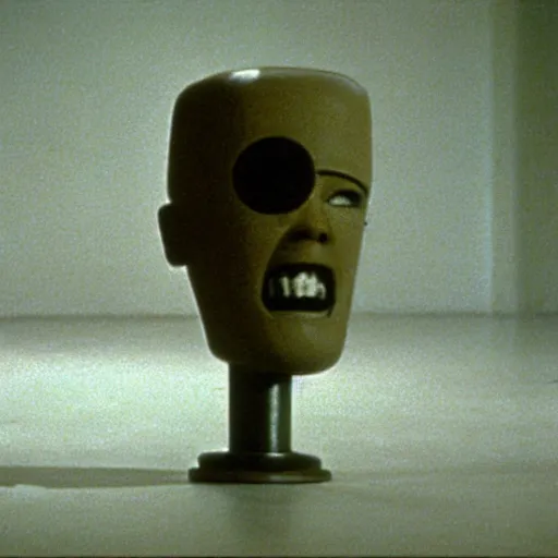 Prompt: Possession (1981) by Andrzej Żuławski, movie still, robot head and man head