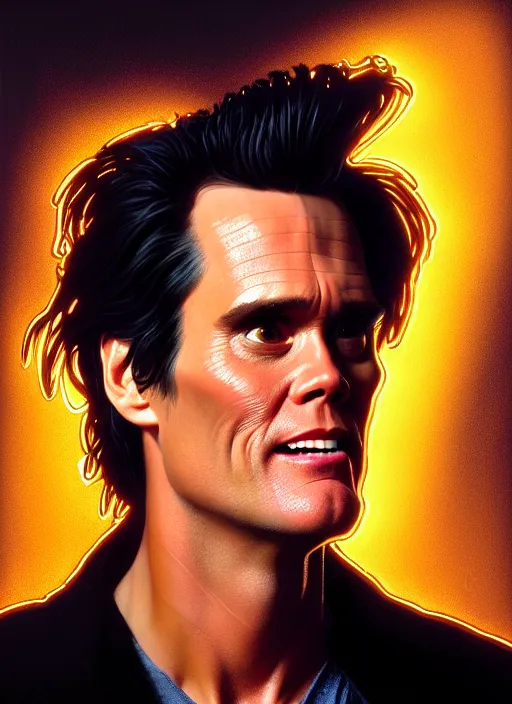 Image similar to portrait of ace ventura jim carrey, glowing lights intricate, elegant, highly detailed, digital painting, artstation, concept art, smooth, sharp focus, illustration, art by artgerm and greg rutkowski and alphonse mucha, 8 k