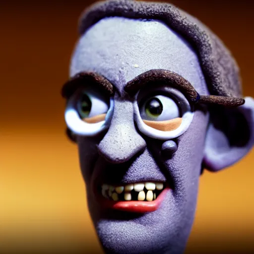 Image similar to a cinematic film still of a claymation stop motion film starring bull murray, shallow depth of field, 8 0 mm, f 1. 8