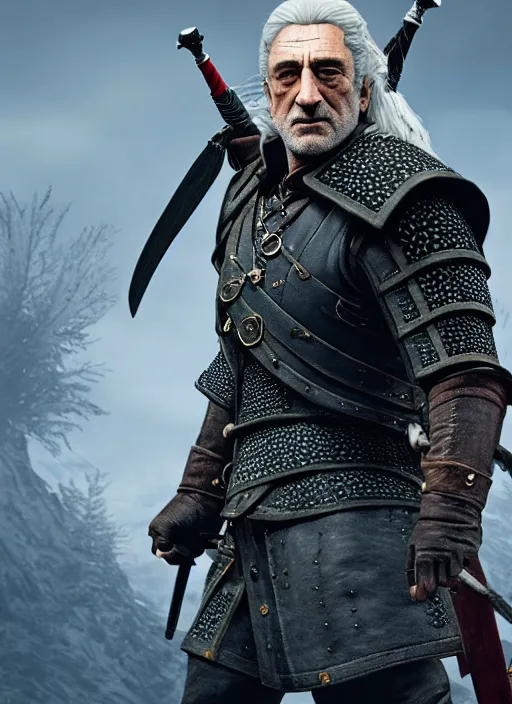 Prompt: Robert De Niro in The Witcher 3, gameplay, 8k, HD