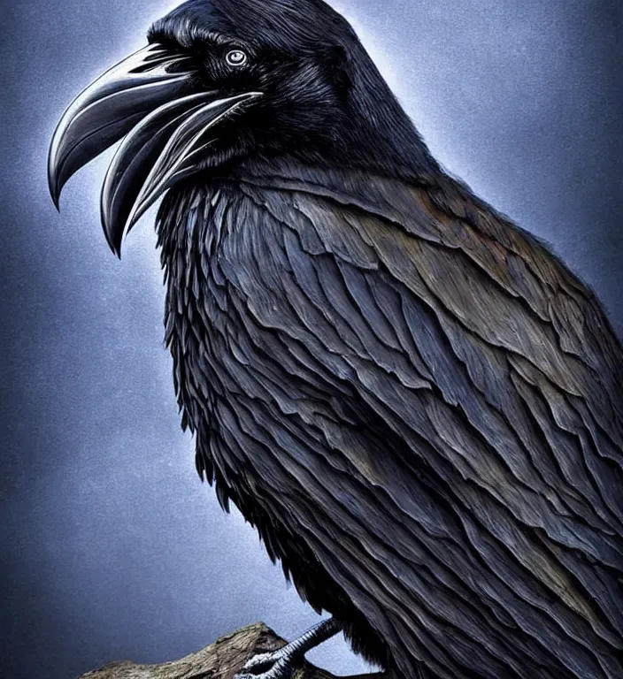 Image similar to artistic form coming into being as two elements are successfully fused, epic professional digital art, extreme detail, wow, wow, wow., raven bird.