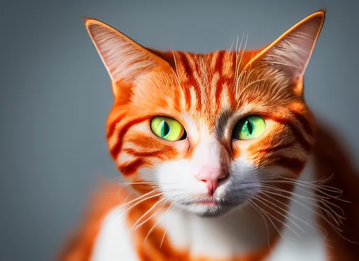 Image similar to 5 5 mm portrait photo of a redhead cat's face with ( ultra detailed cat - eyes ). highly detailed 8 k. intricate. lifelike. soft light. nikon d 8 5 0. cinematic post - processing