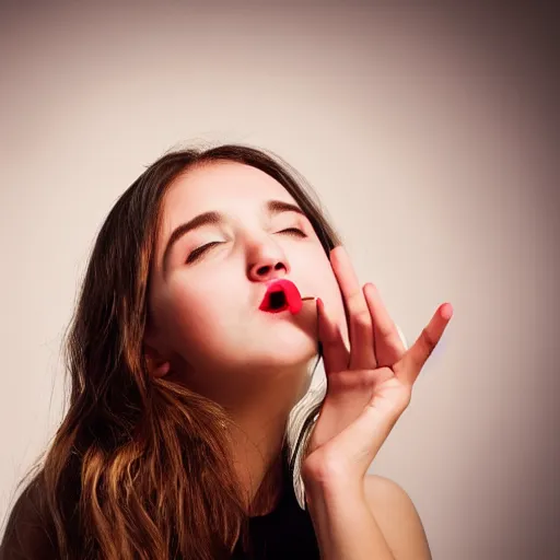 Prompt: cute girl giving an air kiss, cinematic, beautiful, photogenic, soft lighting