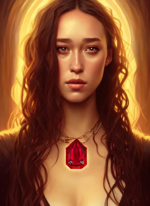 Image similar to portrait of alycia debnam - carey as a vampire lord, jewelry, greek, ruby, intricate, headshot, highly detailed, digital painting, artstation, concept art, sharp focus, cinematic lighting, illustration, art by artgerm and greg rutkowski, alphonse mucha, cgsociety