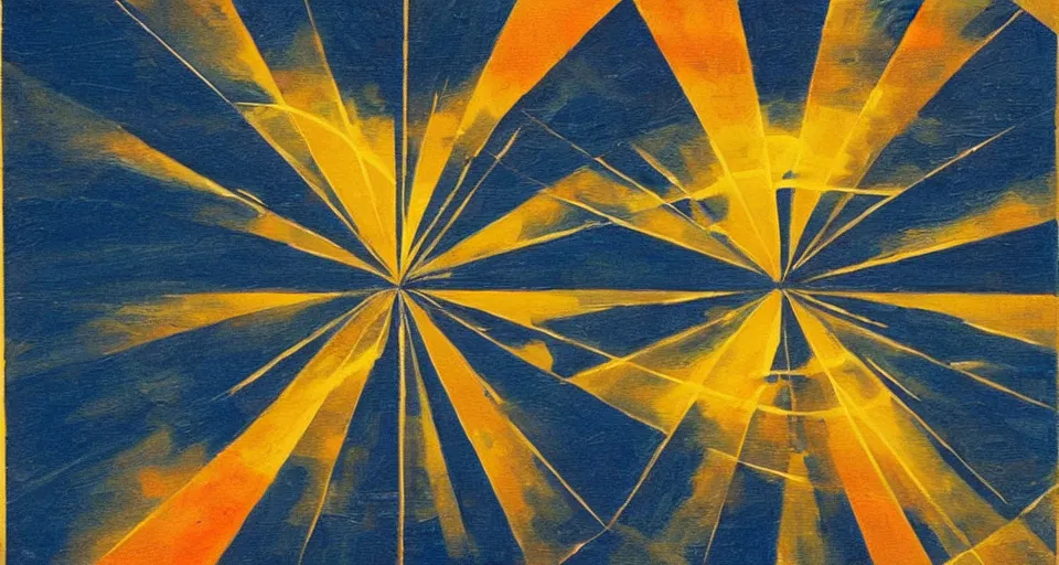 Image similar to solar sail in the shape of a hexagon between the sun and earth, art deco painting