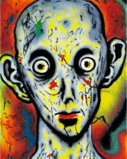 Prompt: portrait of little grey alien by Jackson Pollock