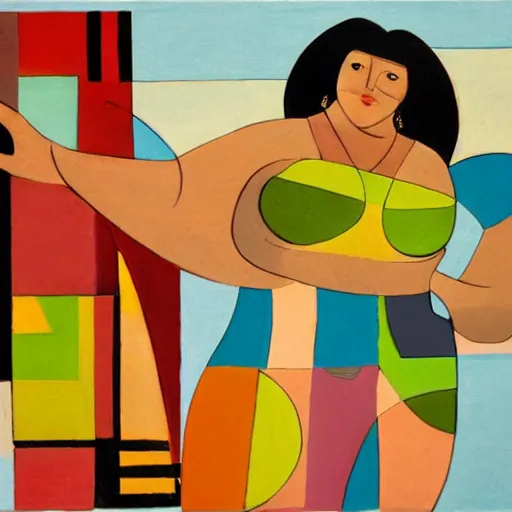 Image similar to fat latin woman dancing, brilliant sunset, cubism, texture, no collage