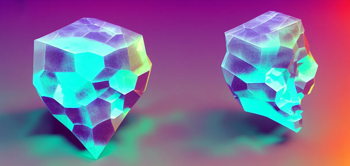 Prompt: isometric, fluorite crystal, [ [ [ skulls ] ] ], macro, split toning, octane, chroma, 3 d, excessively - dimensional, 8 k, polygon, crepuscular rays, electric arc, volumetric light, ray tracing global illumination, transparent, sceptred quartz, ray tracing reflections, chromatic aberration,