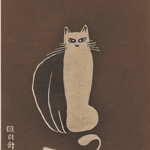 Image similar to cat made of coffee beans in lithography style of ogata korin