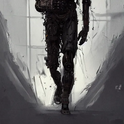 Image similar to Portrait of a cyborg man by Greg Rutkowski, he is about 30 years old, indian, cybernetic eyes implants, messy long black hair, slim and tall, he is wearing utilitarian beige black jumpsuit, highly detailed portrait, digital painting, artstation, concept art, smooth, sharp foccus ilustration, Artstation HQ.