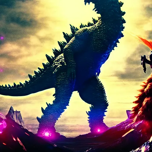 Image similar to a kaiju bigger than a universe, detailed, high contrast, colorful, cinematic, godzilla, shin godzilla, ultraman, monster, beast, beautiful, galaxy, andromeda, milky way, james webb telescope, stars