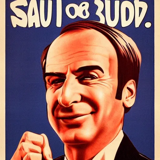 Image similar to saul goodman pointing at you while smiling, 1 9 4 0's propaganda poster