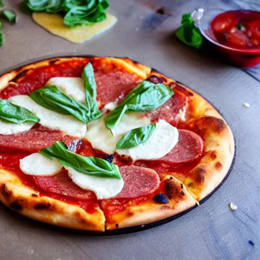 Prompt: margherita pizza but in the shape of a burger, ultra detailed, food blog