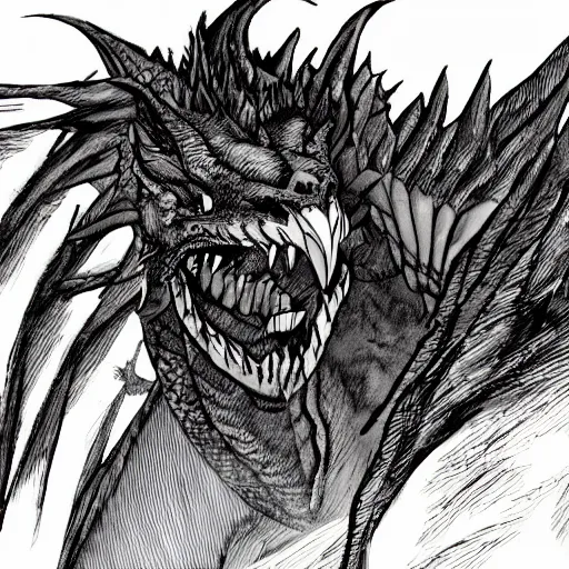 Prompt: vicious roaring dragon by Heraldo Ortega, post processing, painterly, illustration, artstation, pen and ink work. sharp focus.