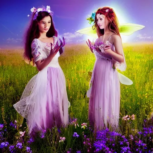 Image similar to photo of beautiful fairies in a heavenly meadow