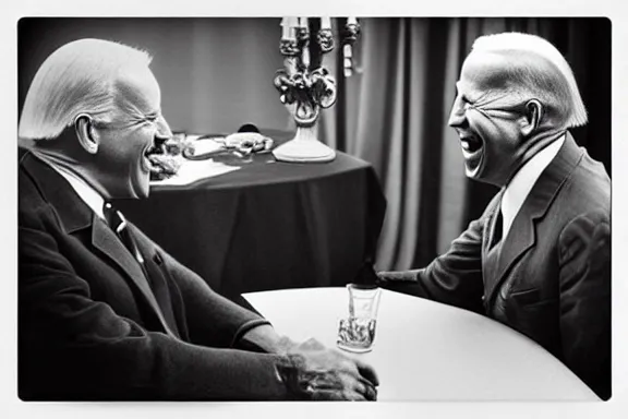 Image similar to “ very very intricate photorealistic photo of hitler and joe biden laughing together, detailed natural lighting, award - winning crisp details ”