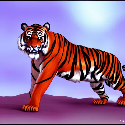 Image similar to A muscular standing tiger posing for the camera, featured on DeviantArt, FurAffinity, furry art, anthro