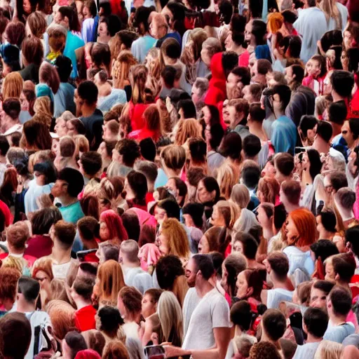 Image similar to a red cgi person inside a crowd of white people