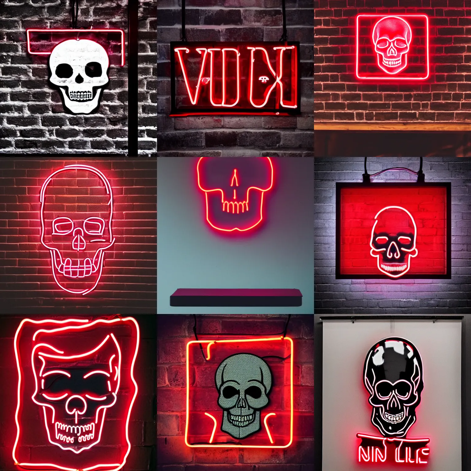 Prompt: red neon sign with a skull, give me hops or give me death